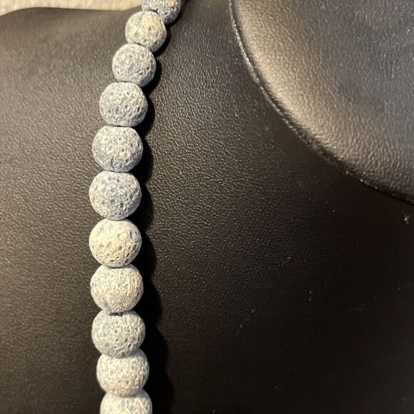 Gray Lava Rock Bead Necklace Natural Stone Diffuser Jewelry Unisex Boho Style - Picture 2 of 7